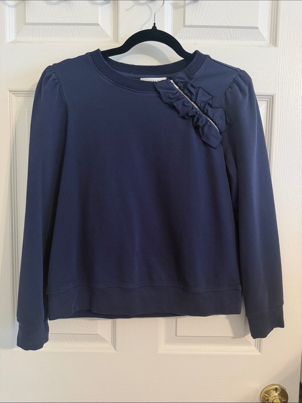 Milly Navy Pullover Sweatshirt Zipper & Ruffle Detail Sz Small